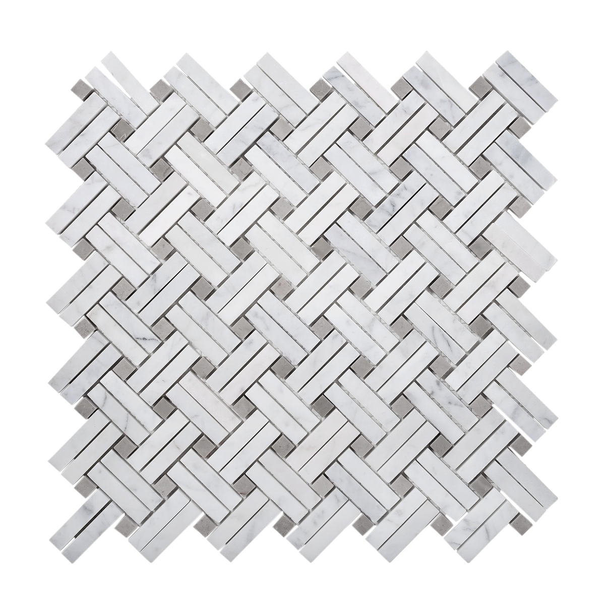 Apollo Tile (Sample) White, Beige 4-in x 4-in Polished Glass/Metal/Stone Marble Basketweave Marble Look Floor and Wall Tile