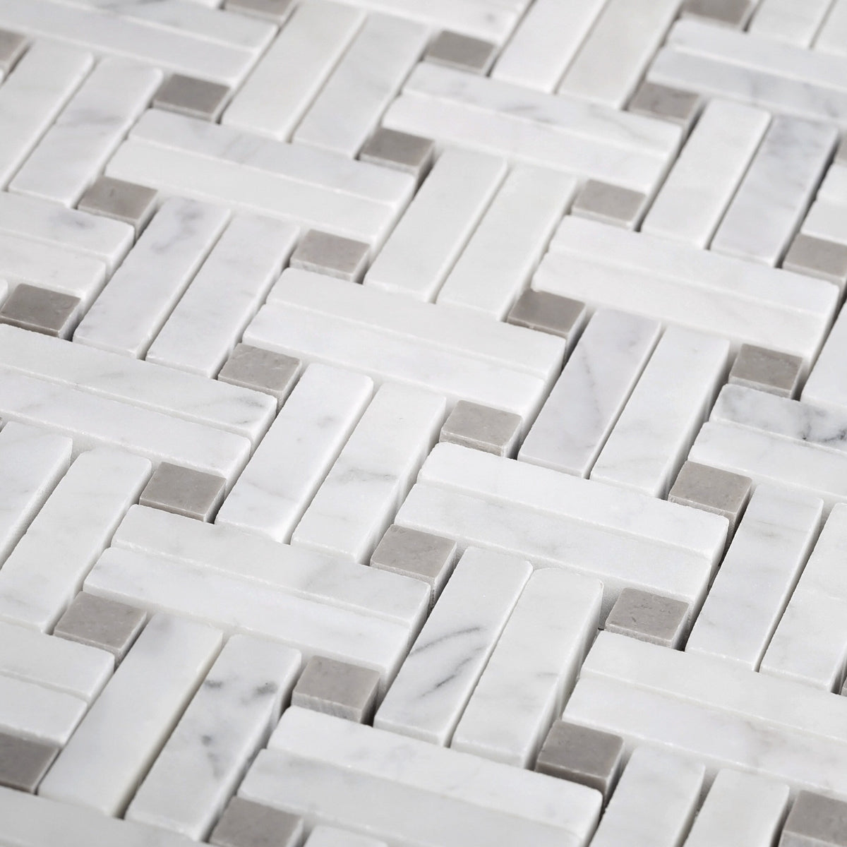 Apollo Tile White, Beige 11-in x 11-in Polished Natural Stone Marble Basketweave Marble Look Floor and Wall Tile (4.47-sq. ft/ Carton)