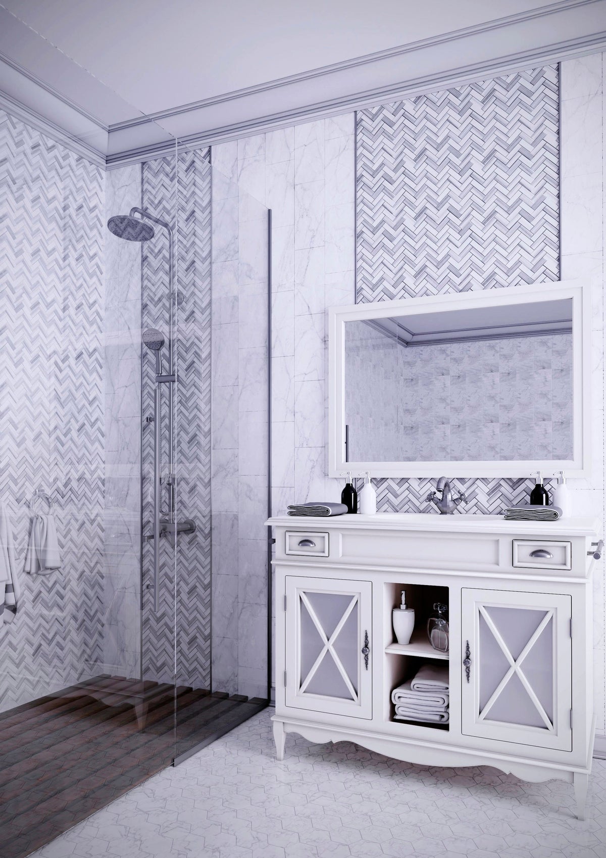Apollo Tile (Sample) Gray 4-in x 4-in Polished Glass/Metal/Stone Marble Herringbone Floor and Wall Tile