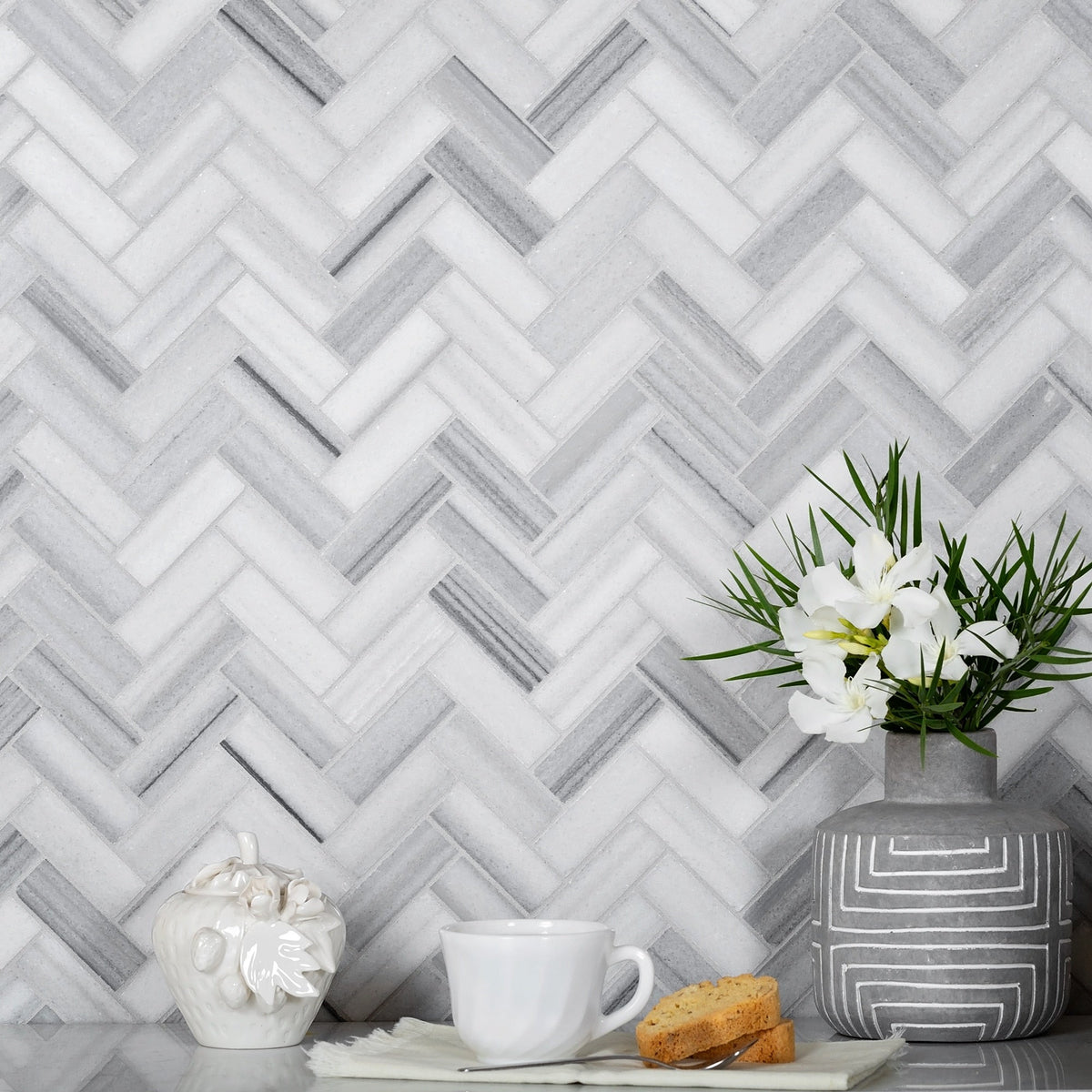 Apollo Tile (Sample) Gray 4-in x 4-in Polished Glass/Metal/Stone Marble Herringbone Floor and Wall Tile