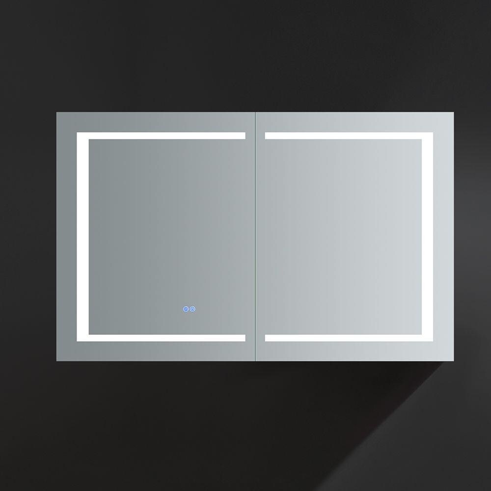 Fresca Spazio 48-in x 30-in Lighted LED Fog Free Surface/Recessed Mount LED Lighting Mirror Mirrored Soft Close Medicine Cabinet with Outlet