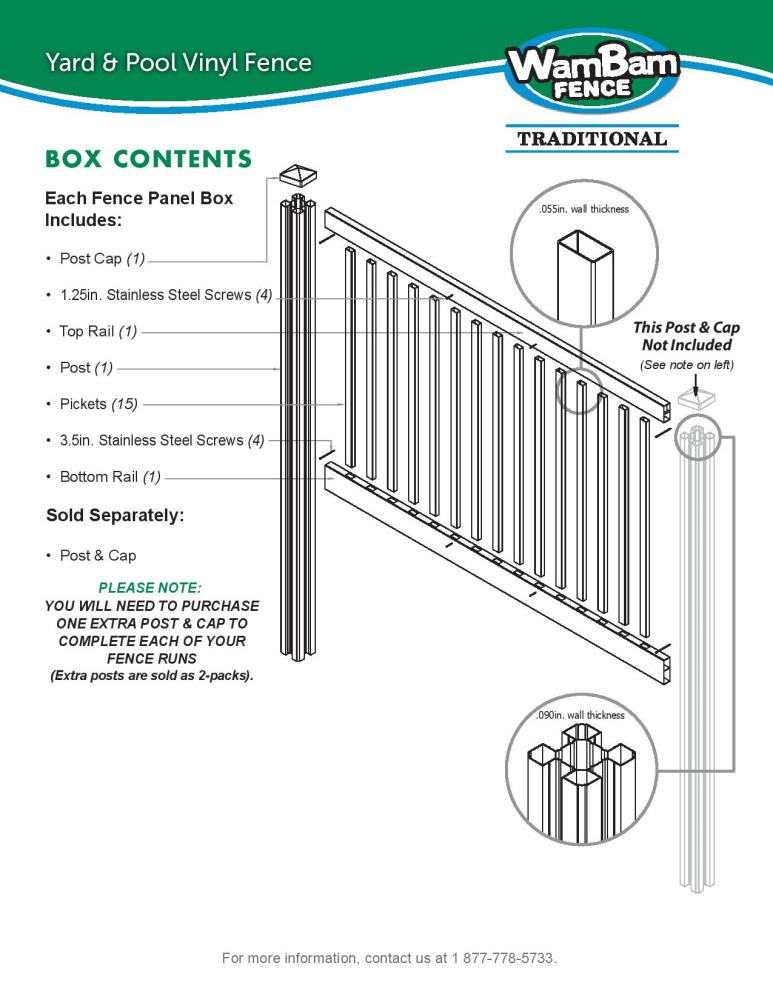 WamBam Fence Traditional Yard and Pool Fence 4-ft H x 7-ft W White Vinyl Flat-top Fence Panel (Unassembled)