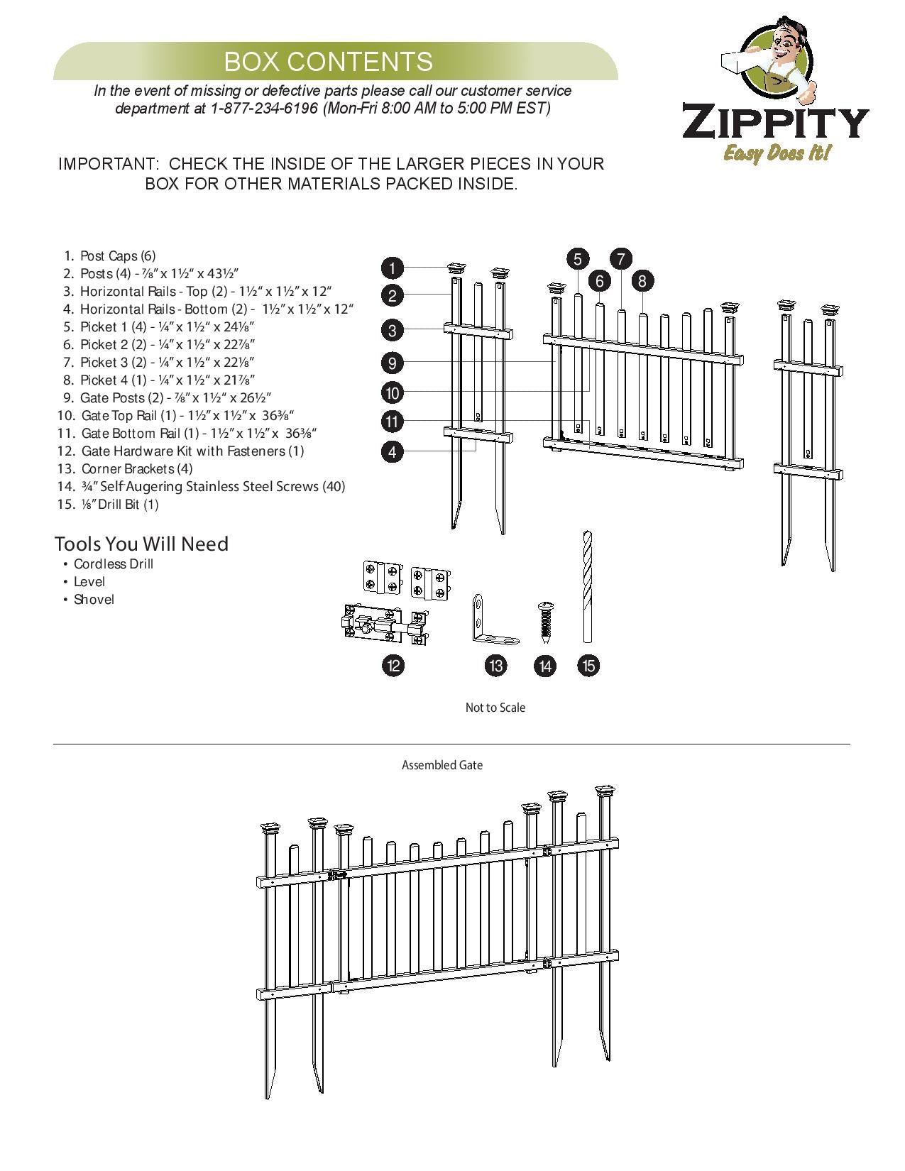 Zippity Outdoor Products Madison 2.5-ft H x 5-ft W White Vinyl Scallop Fence Gate Kit (Unassembled)
