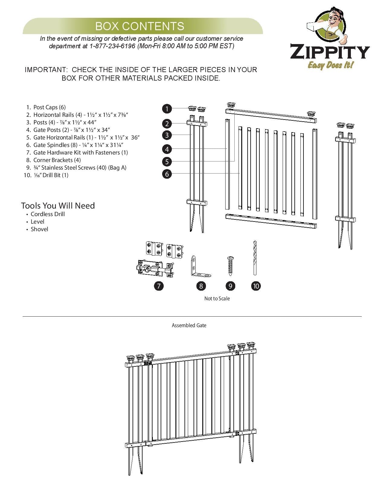 Zippity Outdoor Products Baskenridge 3-ft H x 4.25-ft W White Vinyl Flat-top Fence Gate Kit (Unassembled)