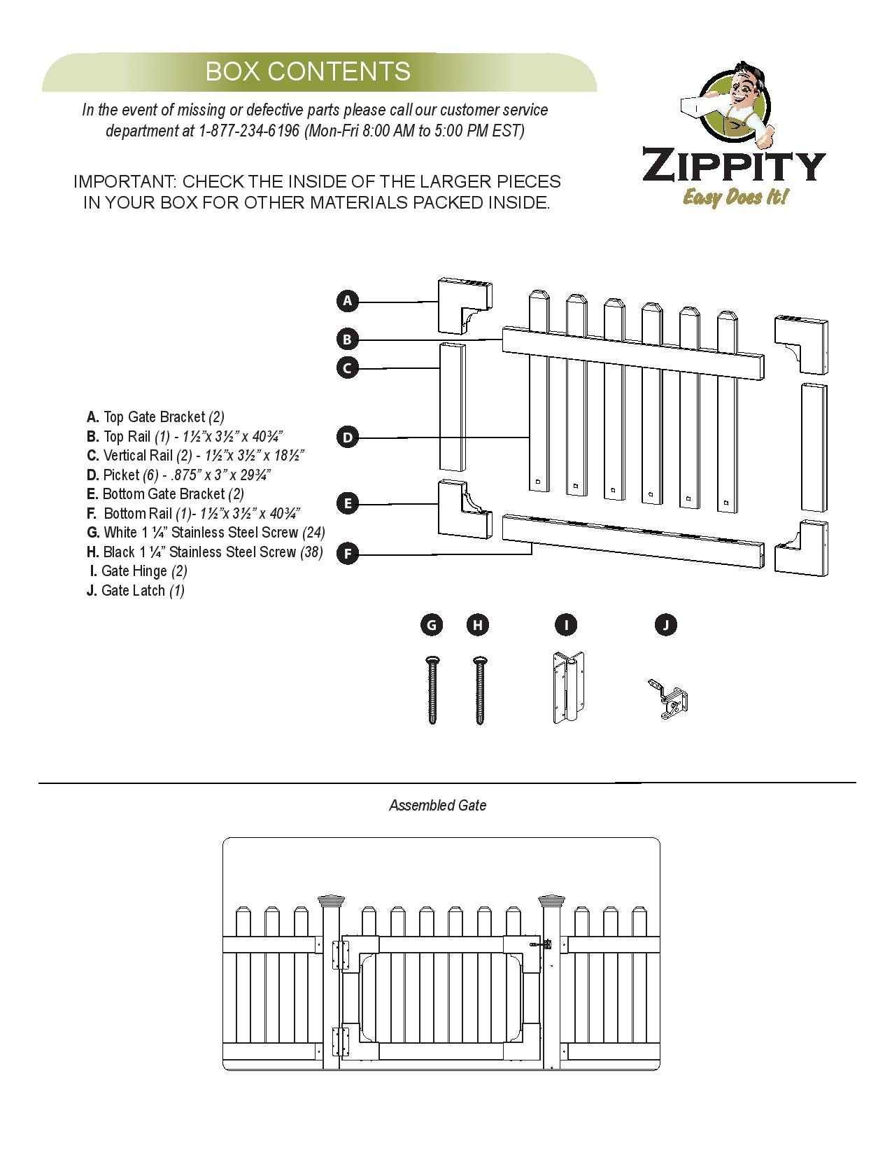 Zippity Outdoor Products Newport 2.5-ft H x 3-ft W White Vinyl Flat-top Fence Gate Kit (Unassembled)