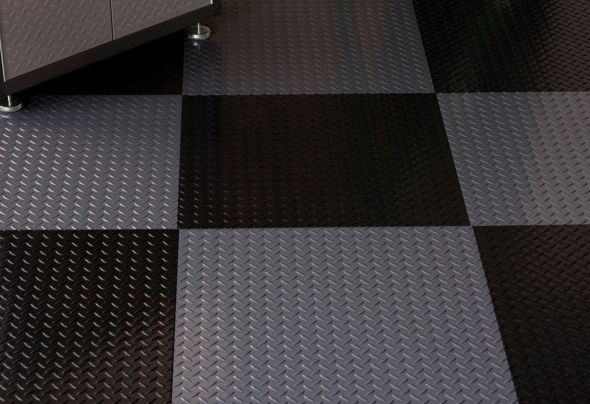 G-Floor RaceDay Diamond Tread Slate Grey 24 in. x 24 in. Peel-and-Stick Polyvinyl Tile, 40 sq. ft. per Case