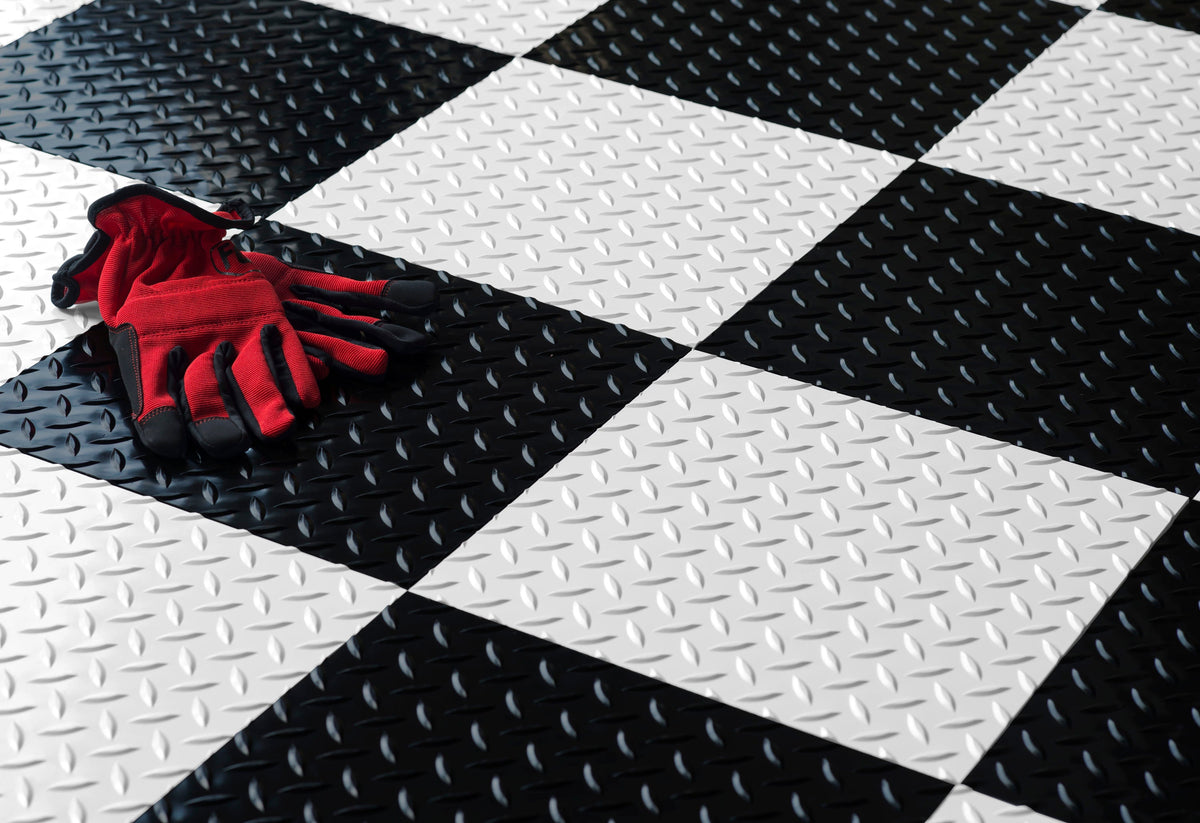 G-Floor RaceDay Diamond Tread Midnight Black 24 in. x 24 in. Peel and Stick Polyvinyl Tile (40 sq. ft. / case)