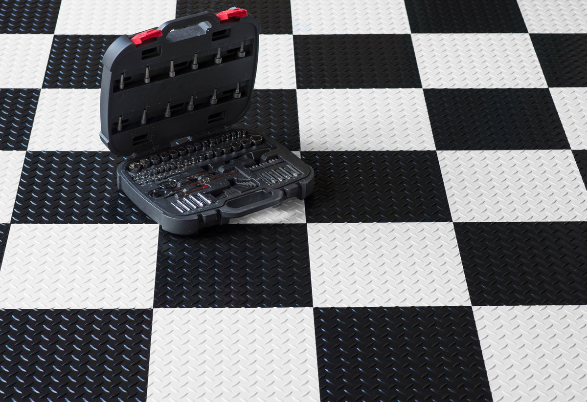 G-Floor RaceDay Diamond Tread Absolute White 24 in. x 24 in. Peel-and-Stick Polyvinyl Tile, 40 sq. ft. Case