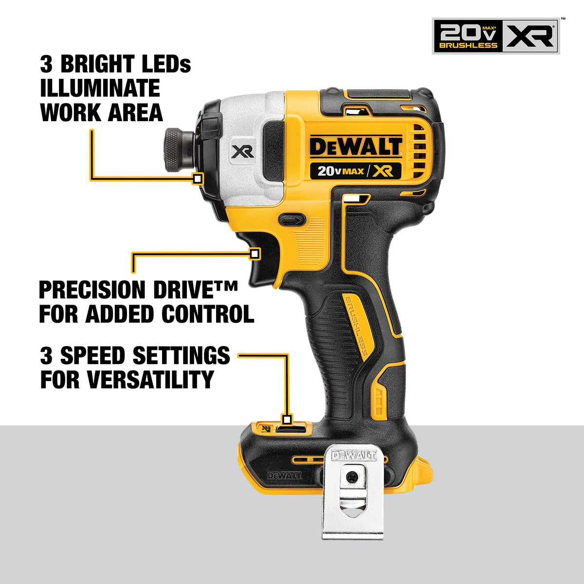 DEWALT XR 20-Volt MAX 1/4-in 3-Speed Brushless Cordless Impact Driver, Tool Only (DCF887B)