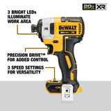DEWALT XR 20-Volt MAX 1/4-in 3-Speed Brushless Cordless Impact Driver, Tool Only (DCF887B)