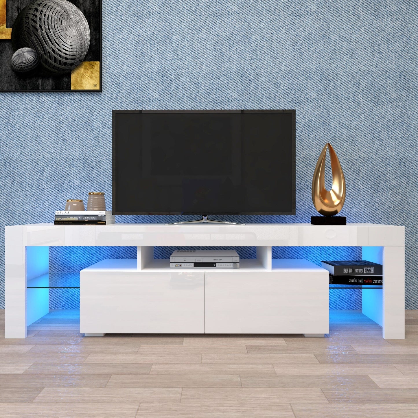 GZMR TV Base Stand with LED Light TV Cabinet Modern/Contemporary White TV Cabinet (Accommodates TVs up to 70-in)