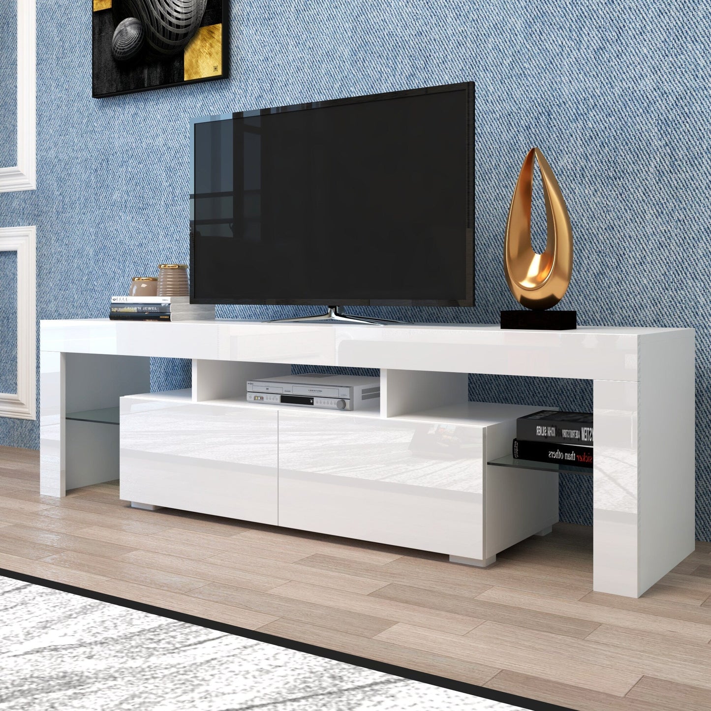 GZMR TV Base Stand with LED Light TV Cabinet Modern/Contemporary White TV Cabinet (Accommodates TVs up to 70-in)
