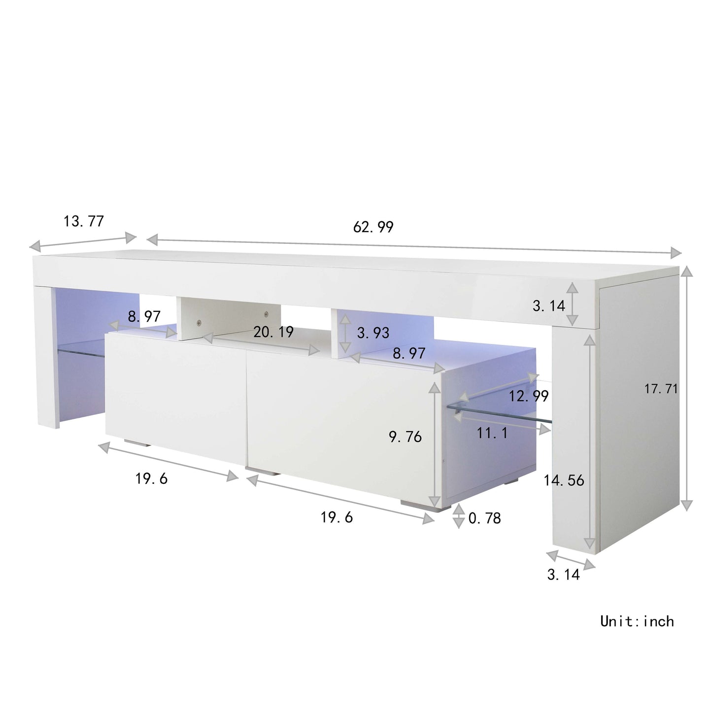 GZMR TV Base Stand with LED Light TV Cabinet Modern/Contemporary White TV Cabinet (Accommodates TVs up to 70-in)