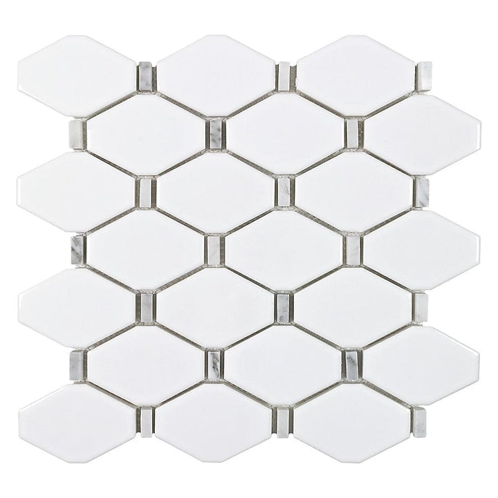 Boutique Ceramic Soho Loft White 12-in x 13-in Glossy Recycled Glass Hexagon Patterned Floor and Wall Tile (0.887-sq. ft/ Piece)