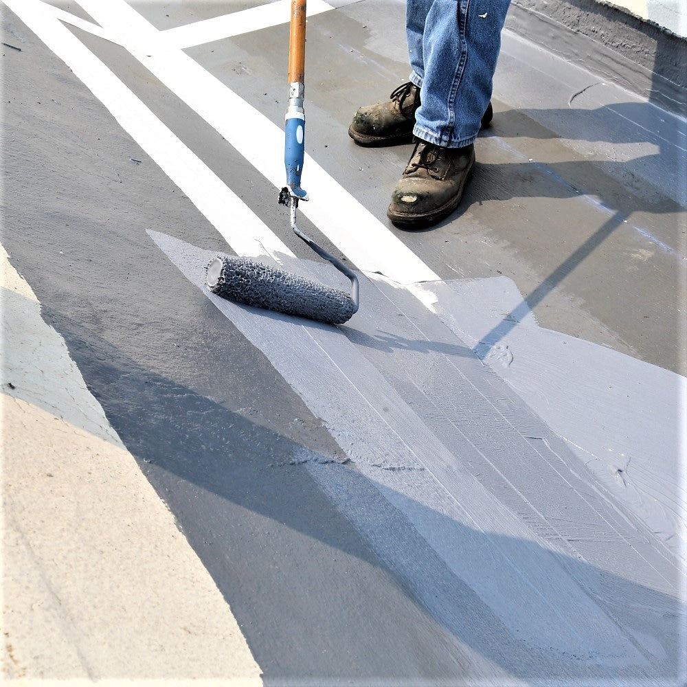 AMES Elasto-Barrier Adhesive Base Coat Waterproof Elastomeric Roof Sealant – 5-Gallon