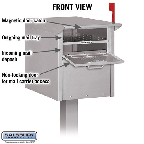Durable Aluminum Mail Chest with Locking Doors and Signal Flag - Silver