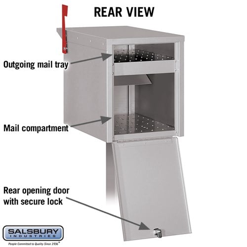 Durable Aluminum Mail Chest with Locking Doors and Signal Flag - Silver