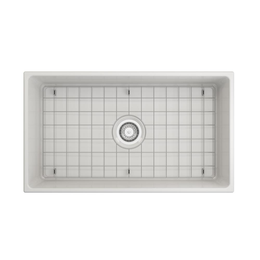 Farmhouse Apron-Front Fireclay 33 in. Single Bowl Kitchen Sink in White with Grid