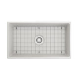 Farmhouse Apron-Front Fireclay 33 in. Single Bowl Kitchen Sink in White with Grid
