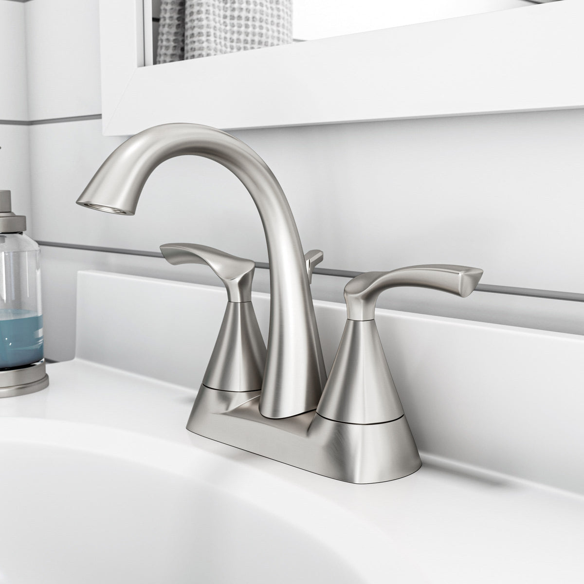 Delta Sandover SpotShield Brushed Nickel 2‑Handle 4‑in Centerset WaterSense Bathroom Sink Faucet with Drain