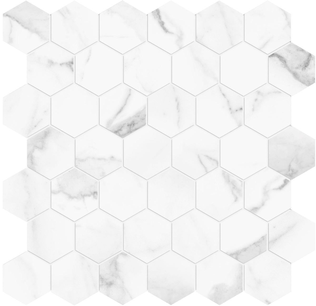 Satori Statuario 12-in x 12-in Polished Porcelain Hexagon Marble-Look Floor and Wall Tile, 0.96-sq ft per Piece