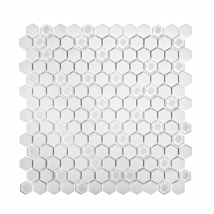 Apollo Tile (Sample) White 4-in x 4-in Polished Glass Honeycomb Patterned Floor and Wall Tile