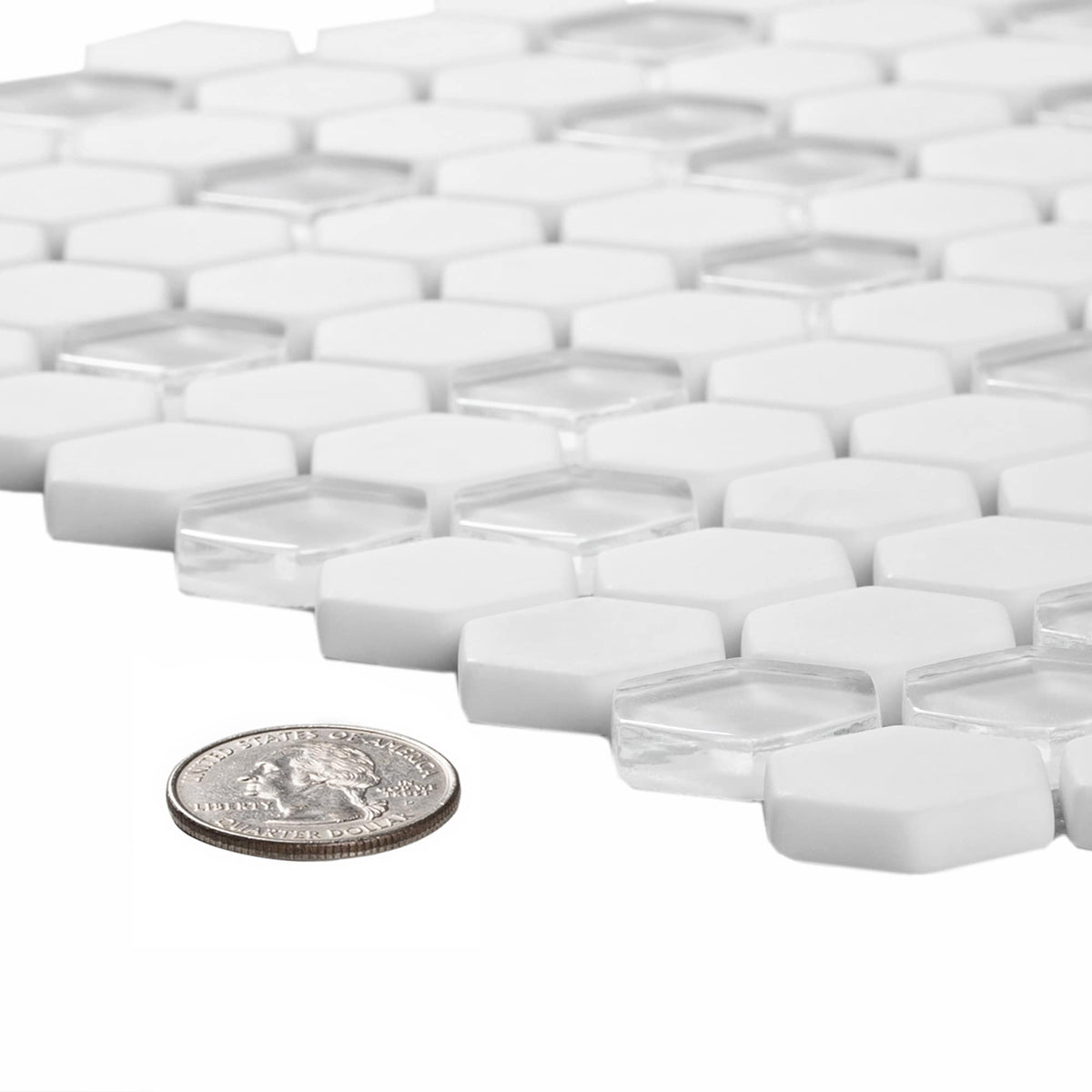 Apollo Tile (Sample) White 4-in x 4-in Polished Glass Honeycomb Patterned Floor and Wall Tile