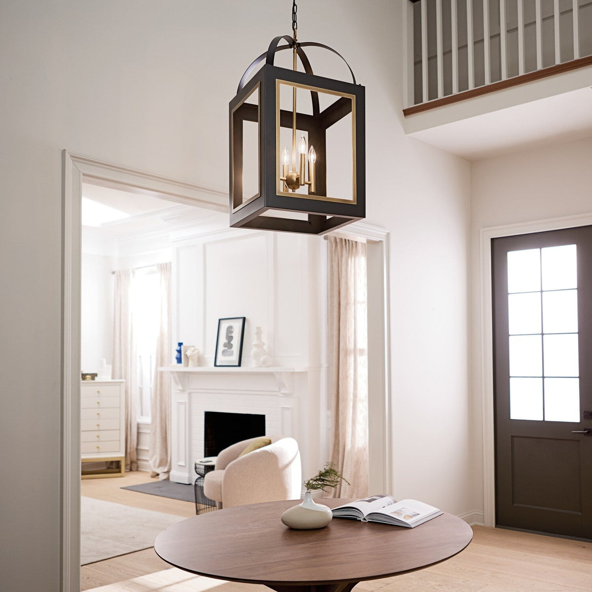 Kichler Vath 4-Light Black W/Natural Brass Industrial Lantern Large Hanging Pendant Light