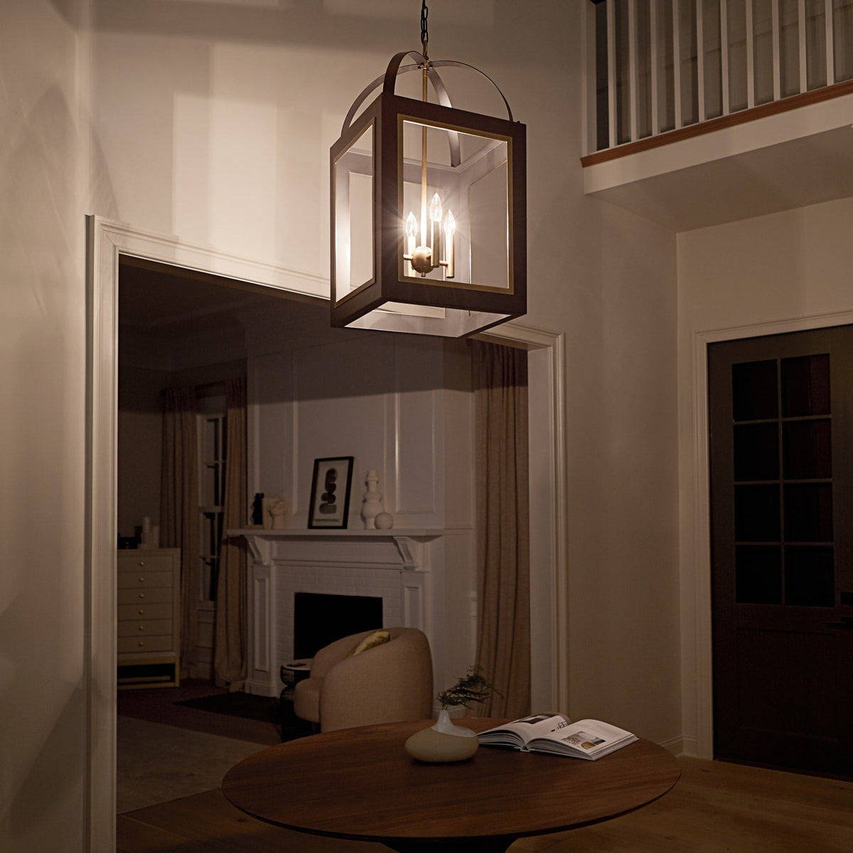 Kichler Vath 4-Light Black W/Natural Brass Industrial Lantern Large Hanging Pendant Light