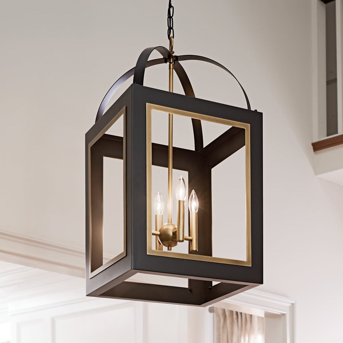 Kichler Vath 4-Light Black W/Natural Brass Industrial Lantern Large Hanging Pendant Light