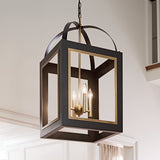 Kichler Vath 4-Light Black W/Natural Brass Industrial Lantern Large Hanging Pendant Light