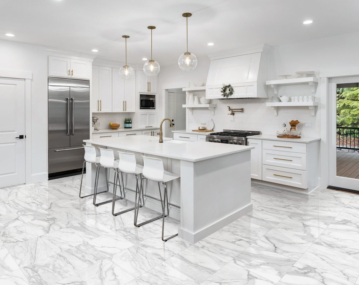 Satori Regent Statuario 24-in x 24-in Polished Porcelain Marble-Look Floor and Wall Tile (3.87-sq ft per piece)
