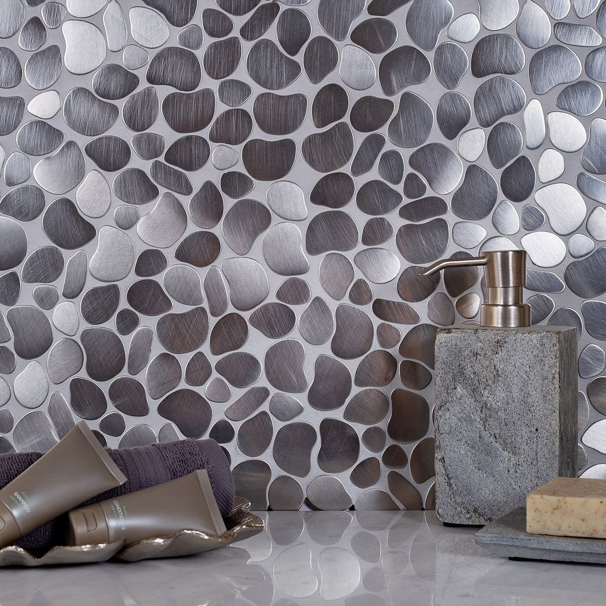 Apollo Tile Metal 12-in x 12-in Polished Metal Pebble Stone Look Floor and Wall Tile (5-sq. ft/ Carton)