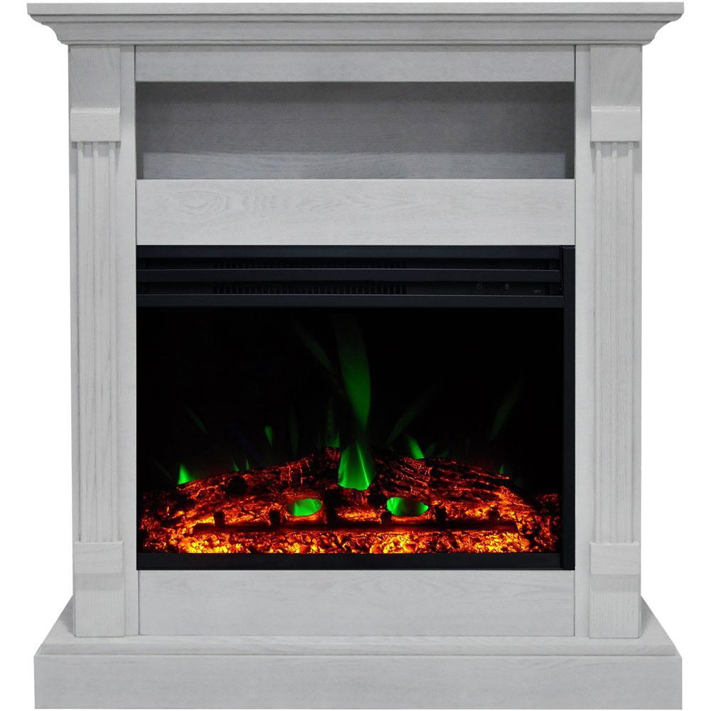 Sienna 34 in. Electric Fireplace Heater in White with Mantel, Enhanced Log Display and Remote Control - Super Arbor