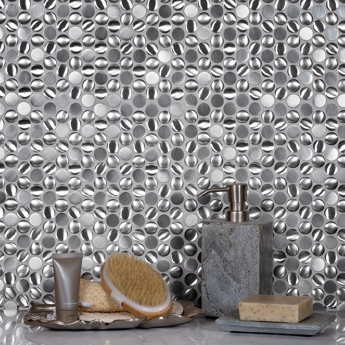 Apollo Tile (Sample) Metal 4-in x 4-in Polished Metal Penny Round Patterned Wall Tile