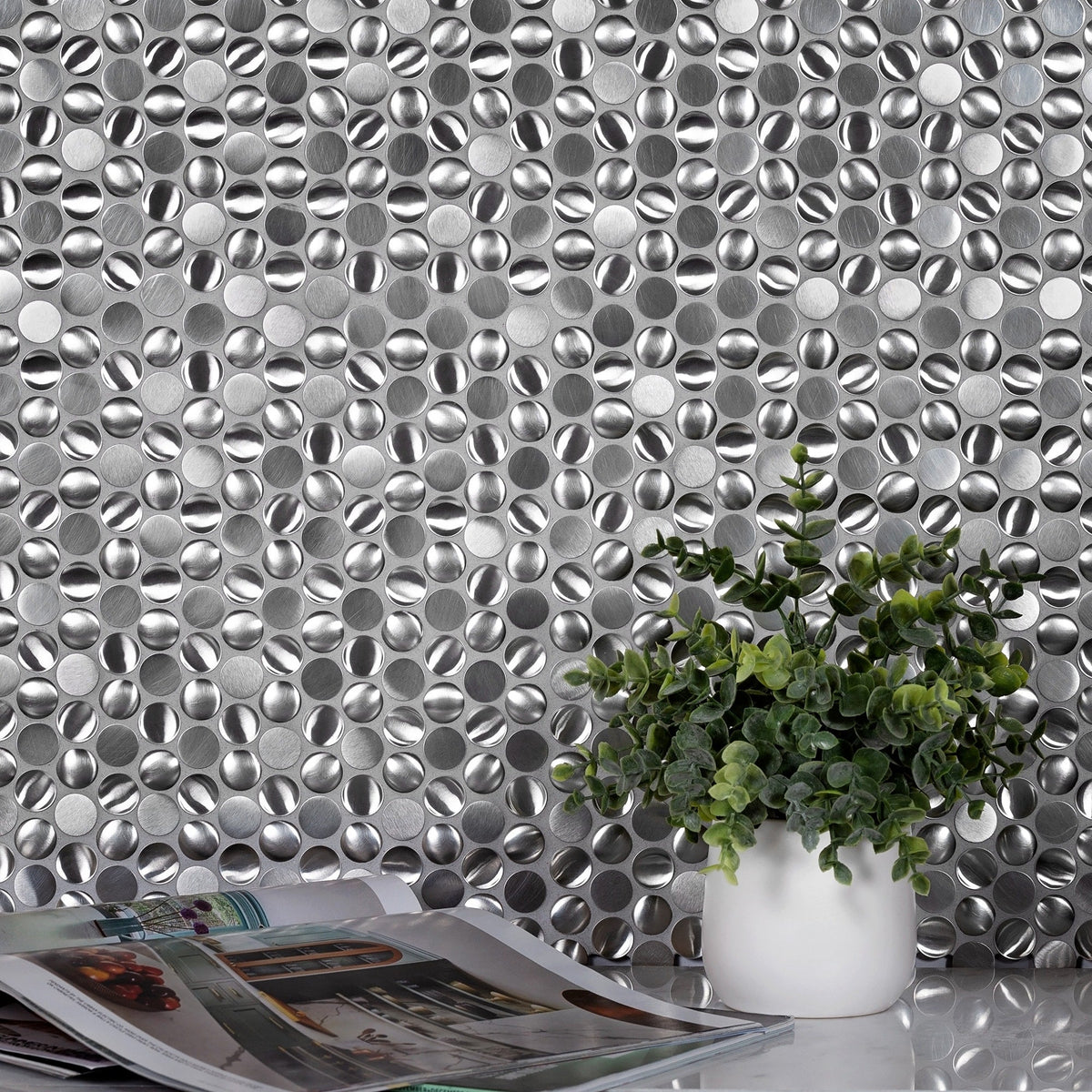 Apollo Tile (Sample) Metal 4-in x 4-in Polished Metal Penny Round Patterned Wall Tile