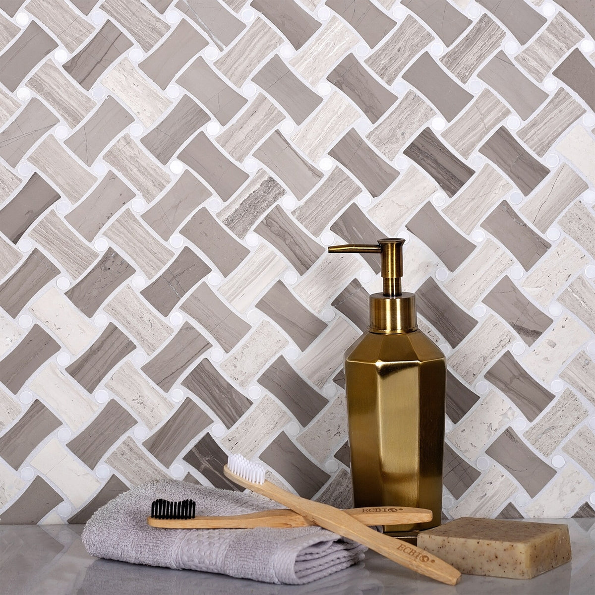 Apollo Tile (Sample) Gray 4-in x 4-in Polished Marble Basketweave Wood Look Floor and Wall Tile