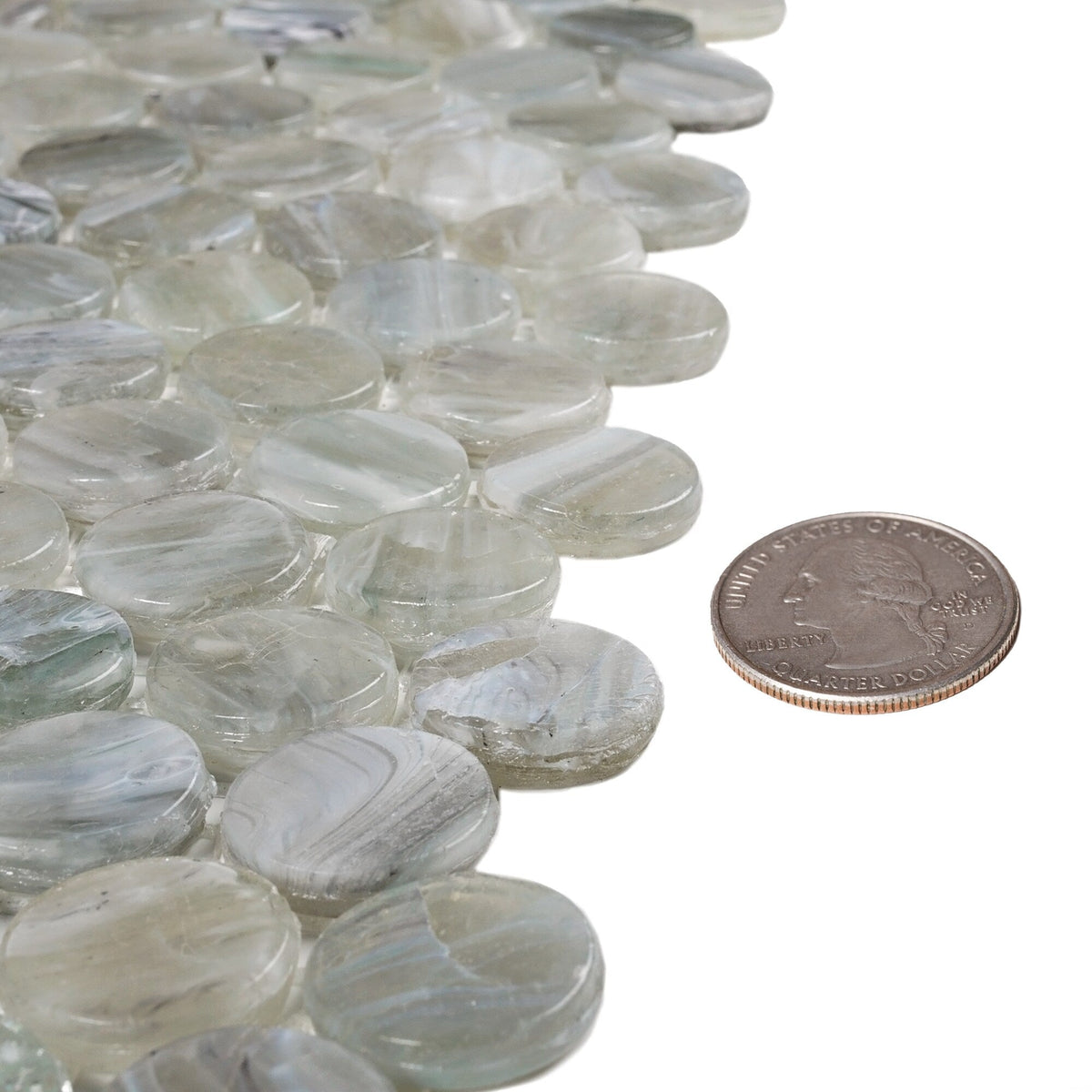 Apollo Tile (Sample) Grey, Blue 4-in x 4-in Glossy Glass Penny Round Stone Look Floor and Wall Tile