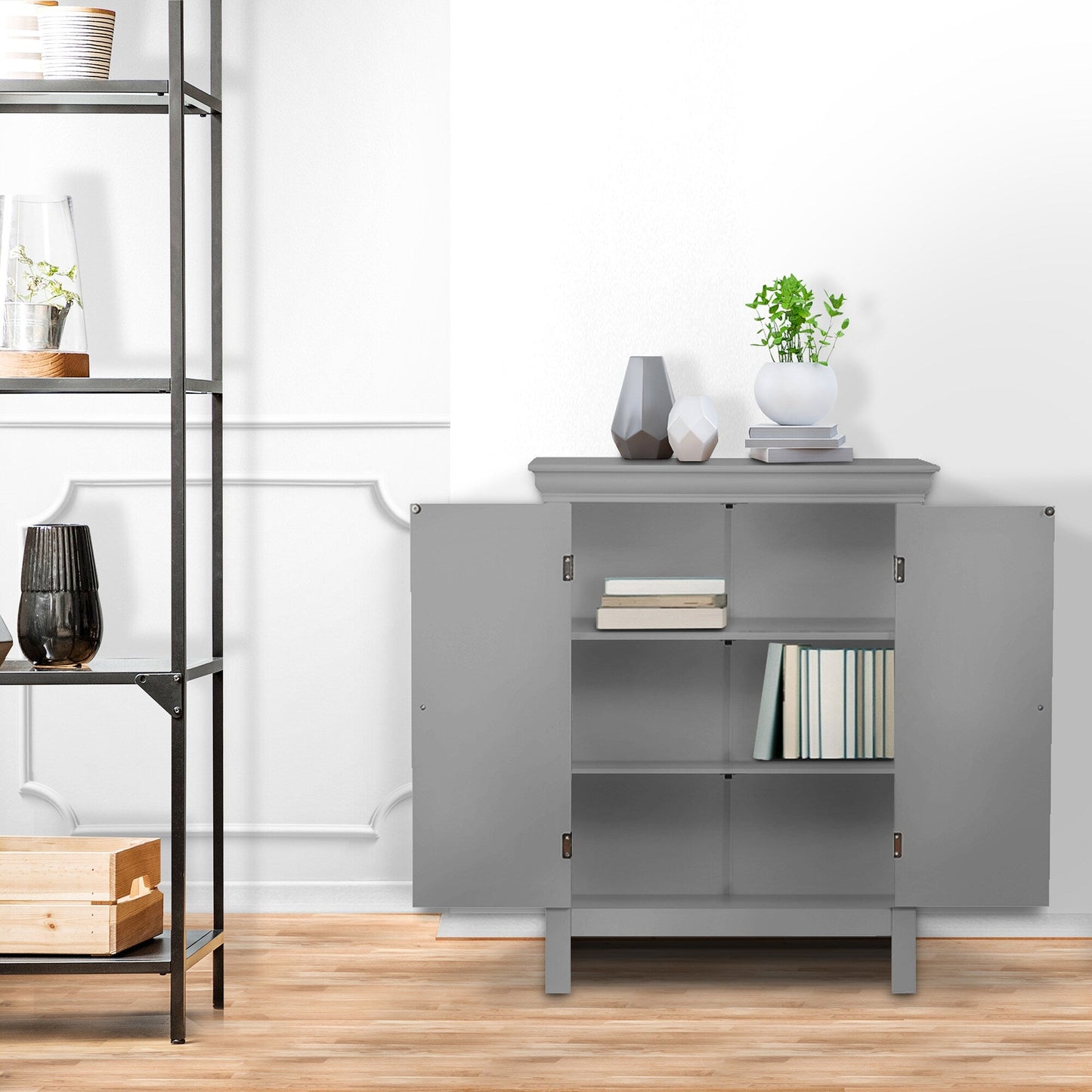 Teamson Home Stratford 26-in x 34.5-in x 13-in Gray Freestanding Linen Cabinet