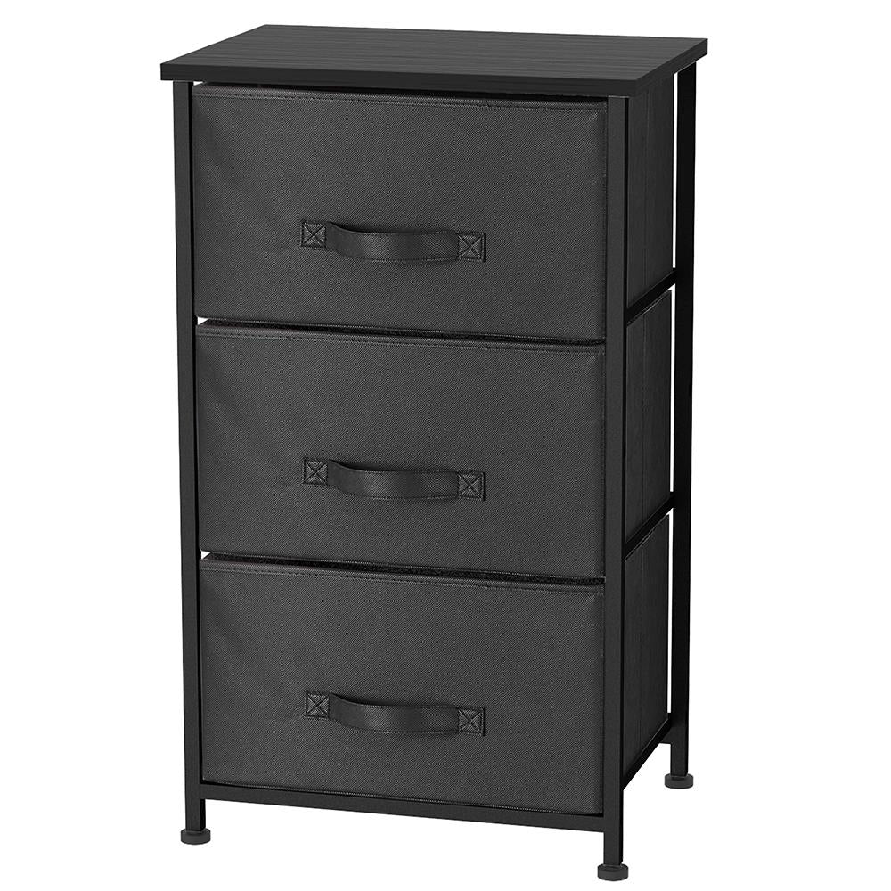 Home Basics Transitional Black 3-Drawer Accent Chest with Solid Wood Top and Easy Pull Handles
