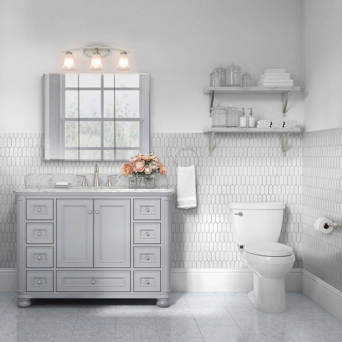 Style Selections 36.25-in x 29.75-in Surface Mount White Mirrored Medicine Cabinet
