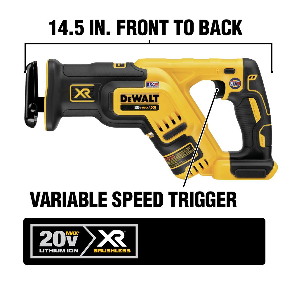20-Volt MAX XR Lithium-Ion Cordless Brushless Compact Reciprocating Saw (Tool-Only) with Bonus Battery Pack 6.0 Ah