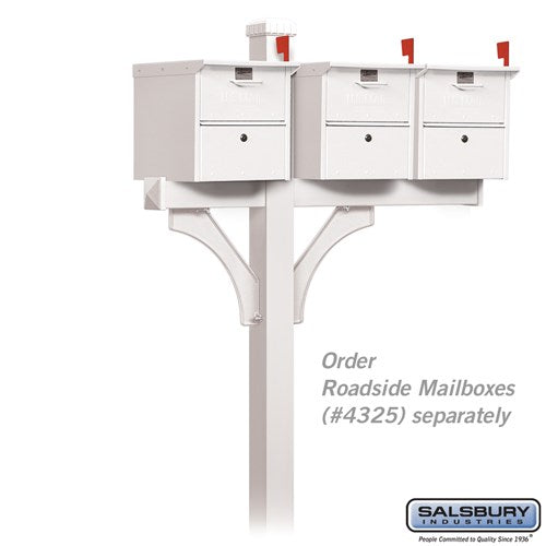Deluxe Post - 2 Sided - In-Ground Mounted - for 3 Roadside Mailboxes - White