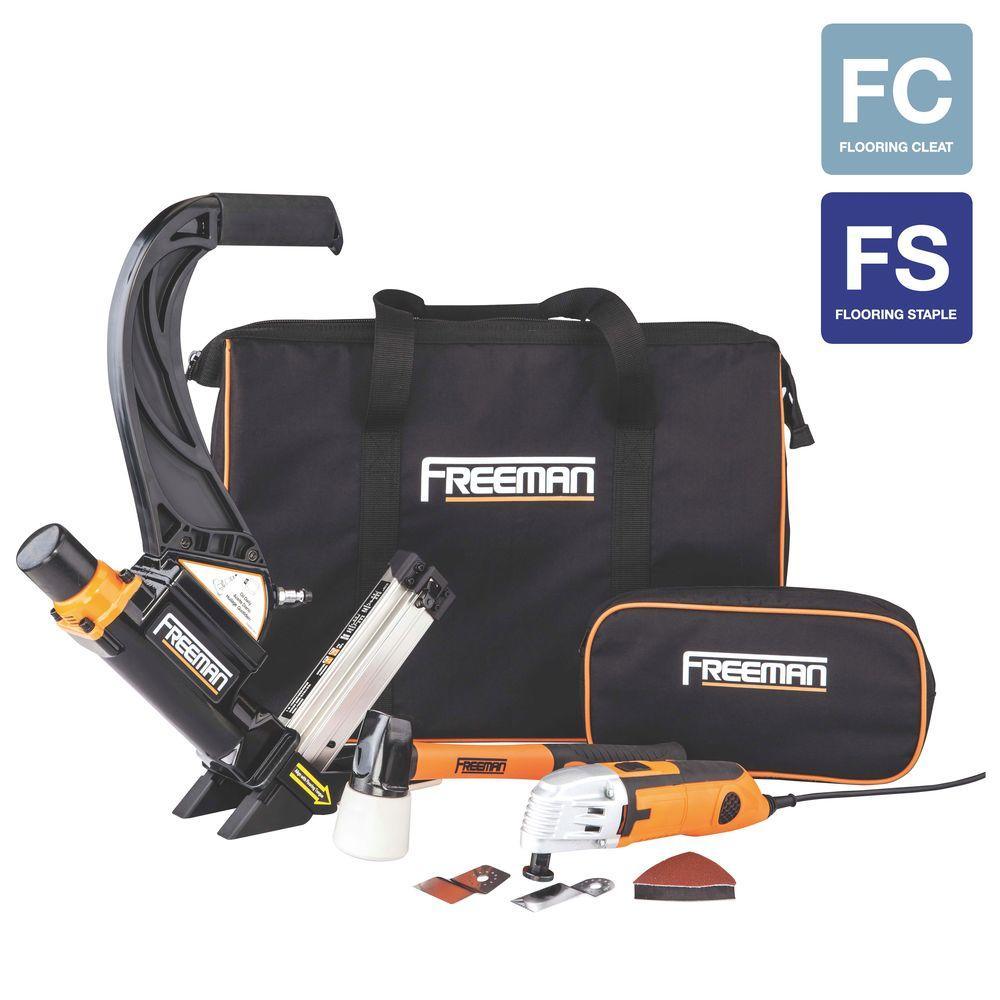 Lightweight Pneumatic 2-in-1 Flooring Nailer and Stapler and Oscillating Multi-Function Power Tool Combo Kit with Bags - Super Arbor