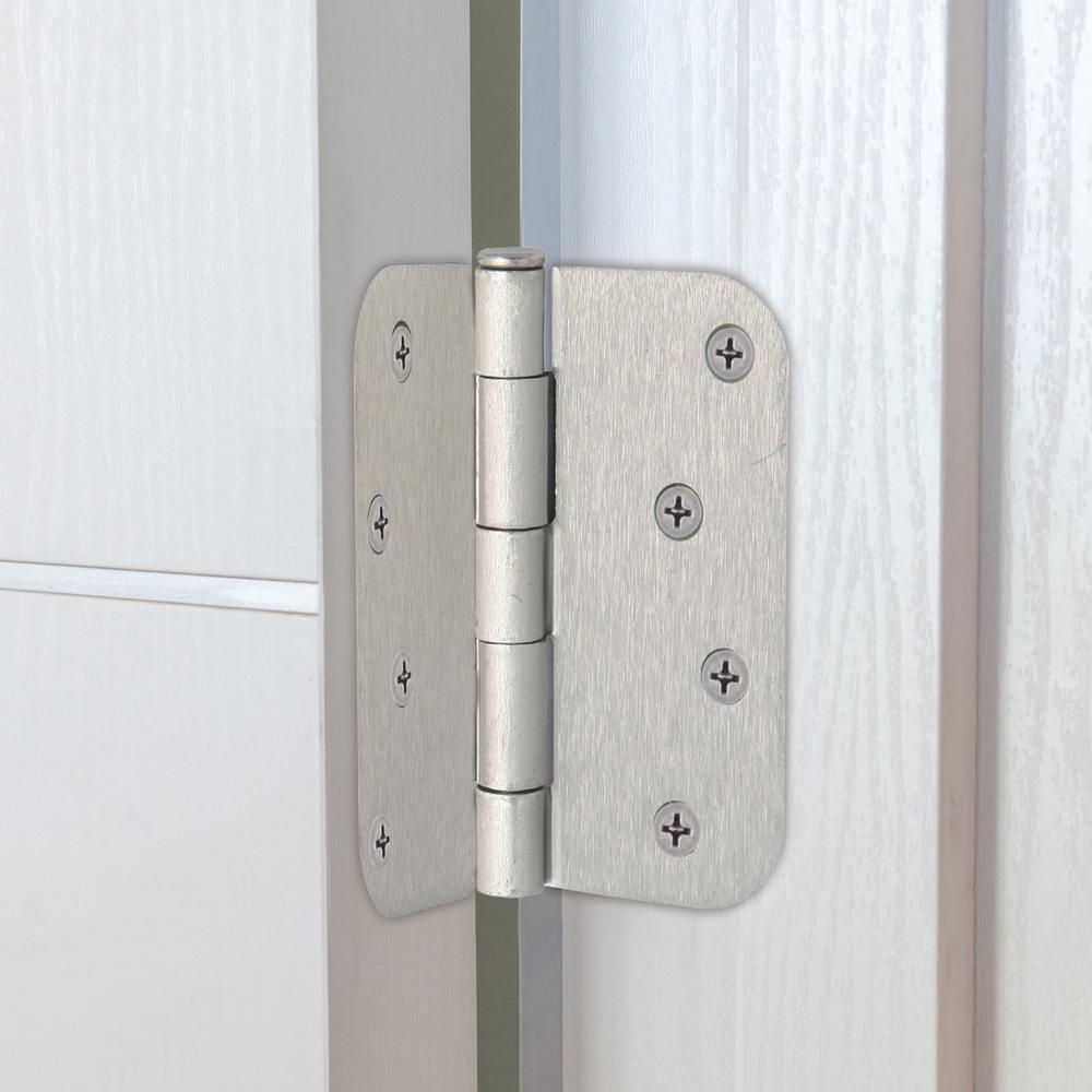 4 in. x 5/8 in. Radius Satin Nickel Door Hinge Value Pack (3 per Pack) - Super Arbor