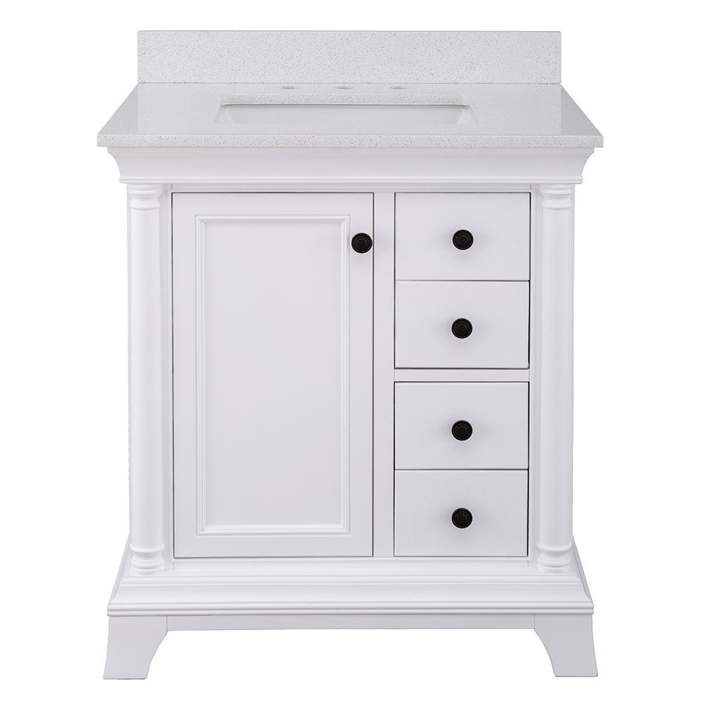Strousse 37 in. W x 22 in. D Vanity in Distressed Blue Fog with Engineered Stone Top in Ice Diamond with White Sink - Super Arbor