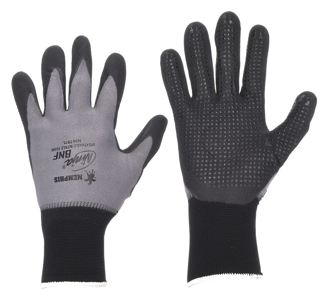 MCR SAFETY Ninja N96797 Coated Nitrile Gloves - L, Dotted, Full Finger