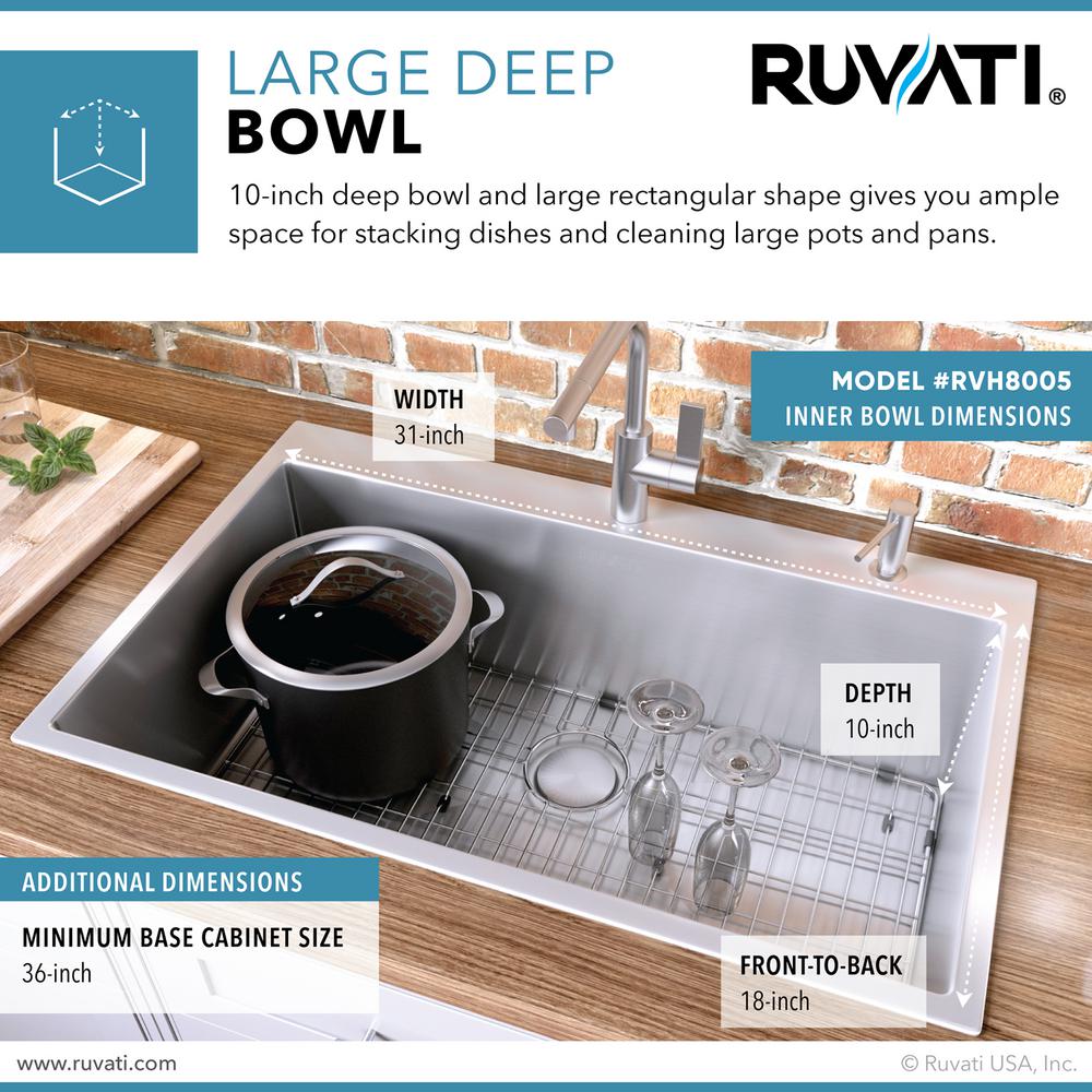 Drop-In Stainless Steel 33 in. Topmount Tight Radius 16-Gauge Kitchen Sink Single Bowl - Super Arbor