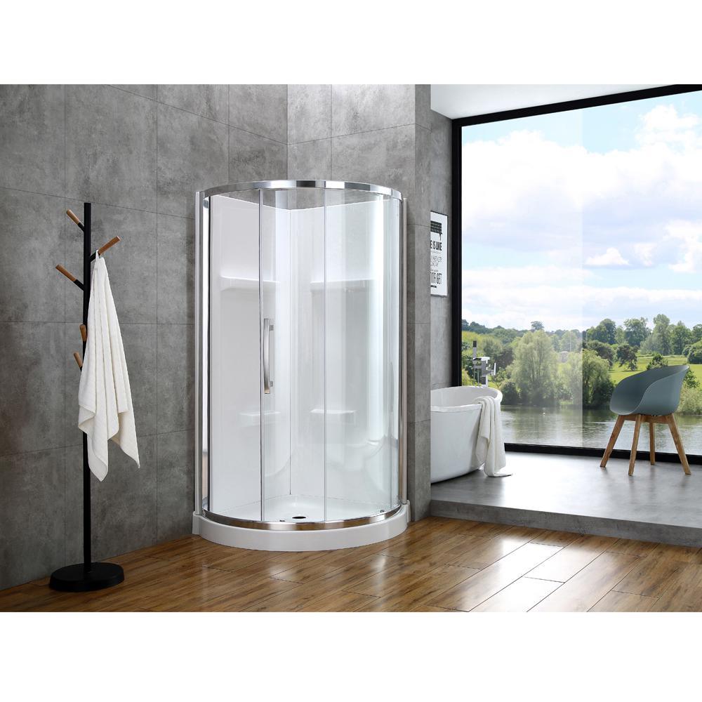 Maia 38 in. x 79.50 in. Corner Drain Corner Shower Kit in Clear and Chrome - Super Arbor