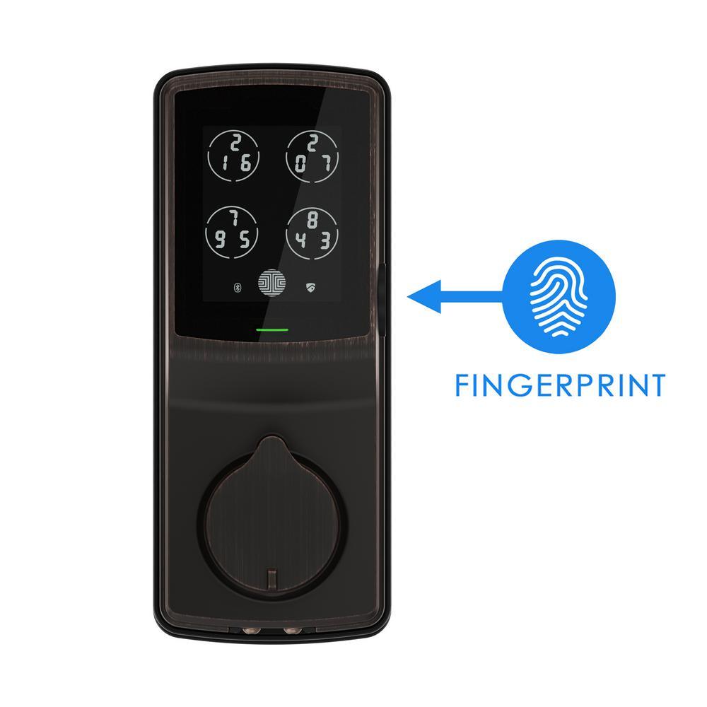 Secure Plus Satin Nickel Single-Cylinder Alarmed Deadbolt Lock with Smart Keypad, Bluetooth and 3D Fingerprint - Super Arbor